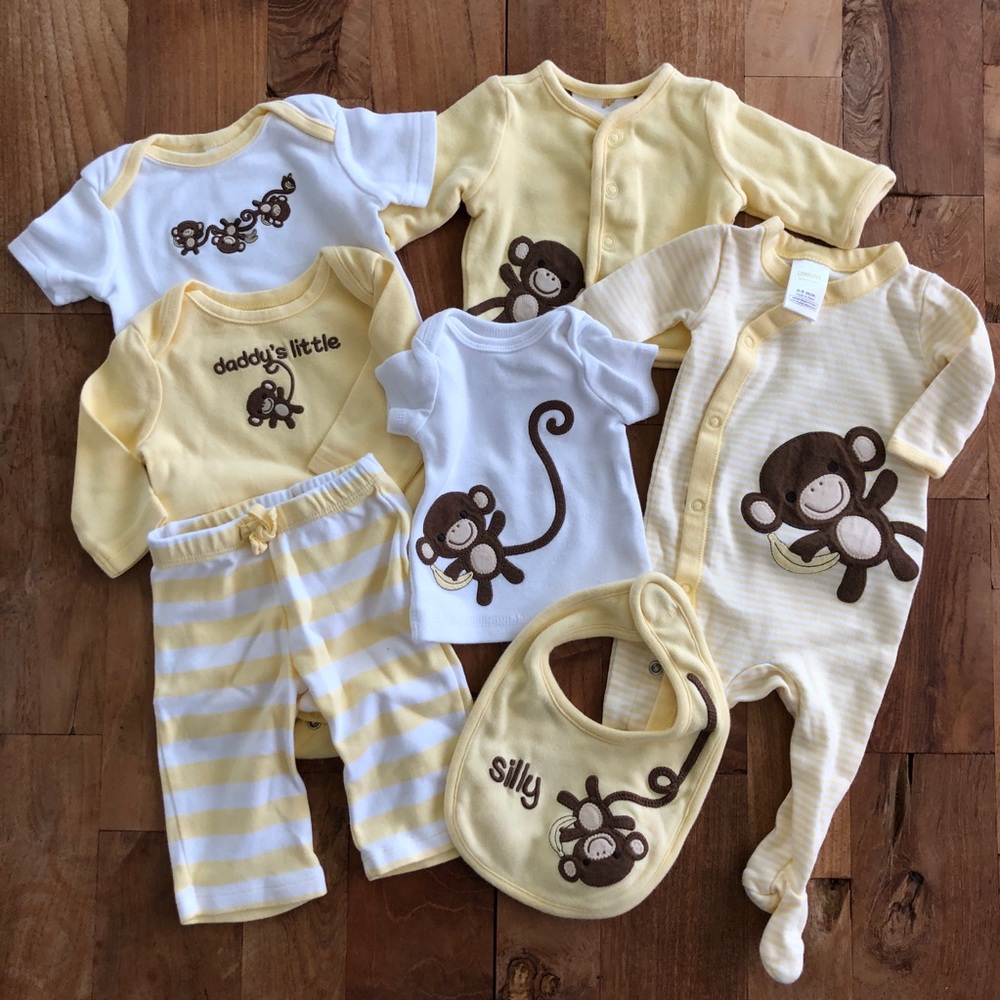 7pc NB — 0-3M gender neutral monkey clothing set